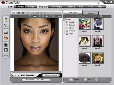 Creates 3D talking characters from photos for amazing DVDs, movies, or websites